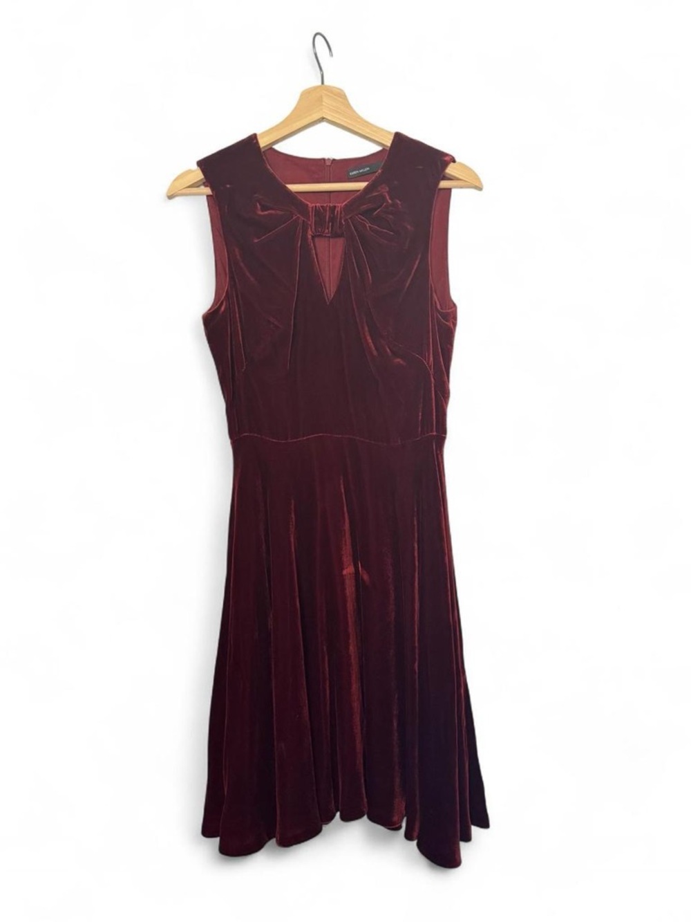 Karen Millen Sleeveless Velvet Midi Dress in Burgundy